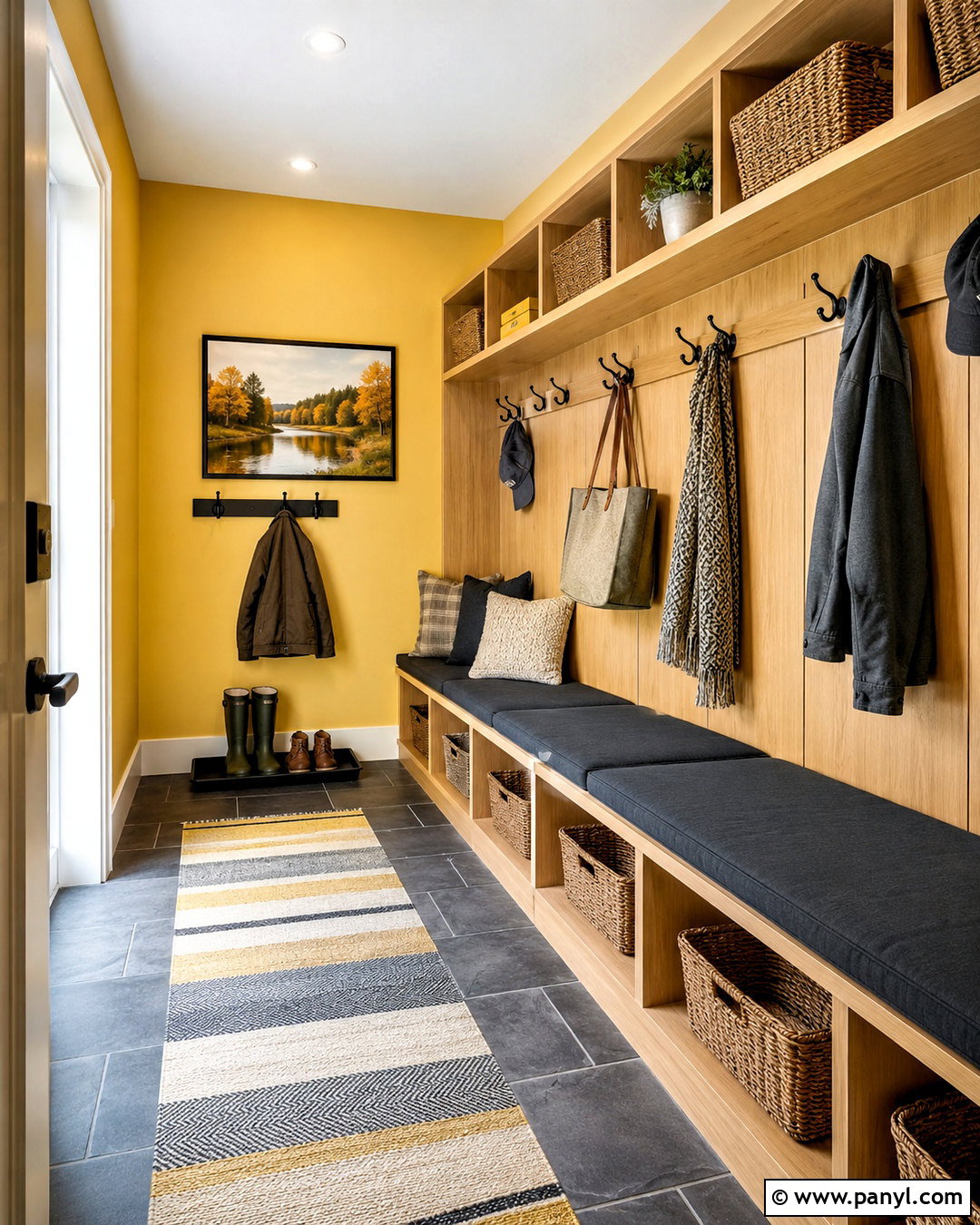Yellow Mudroom - 35 Yellow Wall Room Ideas