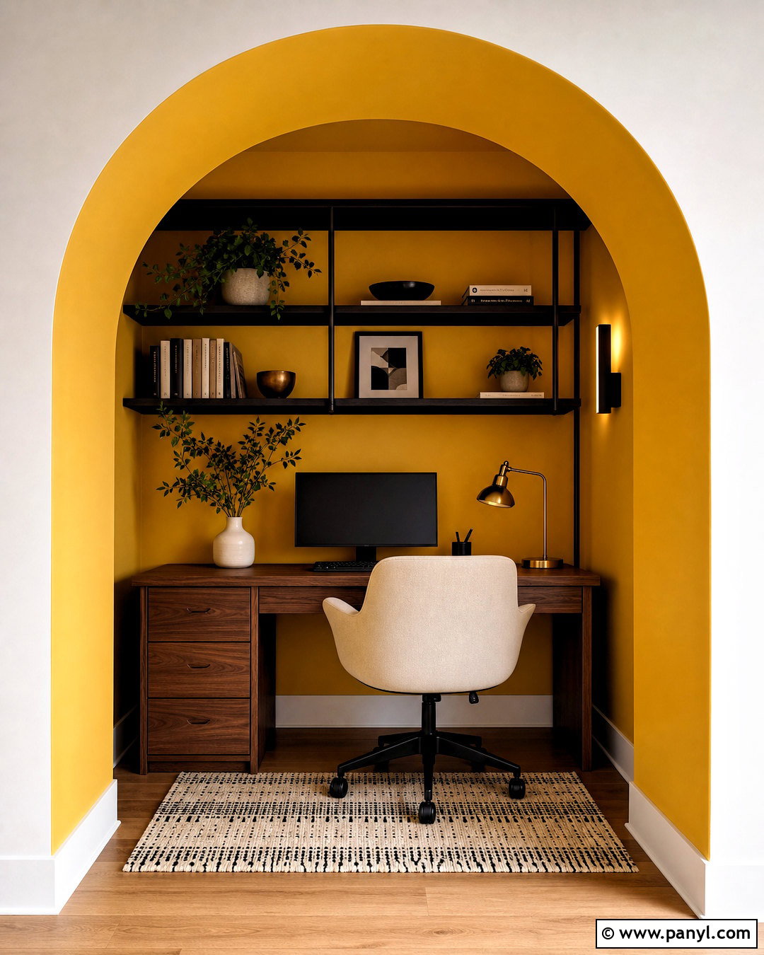 Yellow Painted Arch Office Wall - 20 yellow wall design ideas
