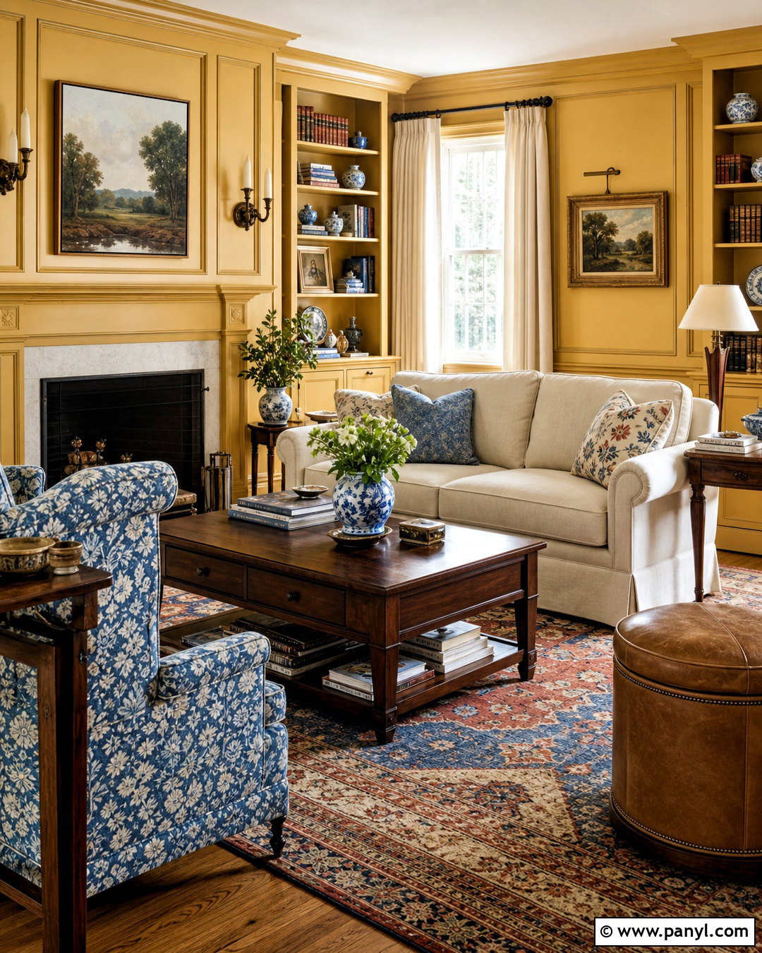 Yellow Paneled Living Room Walls With Traditional Decor - 20 yellow living room walls