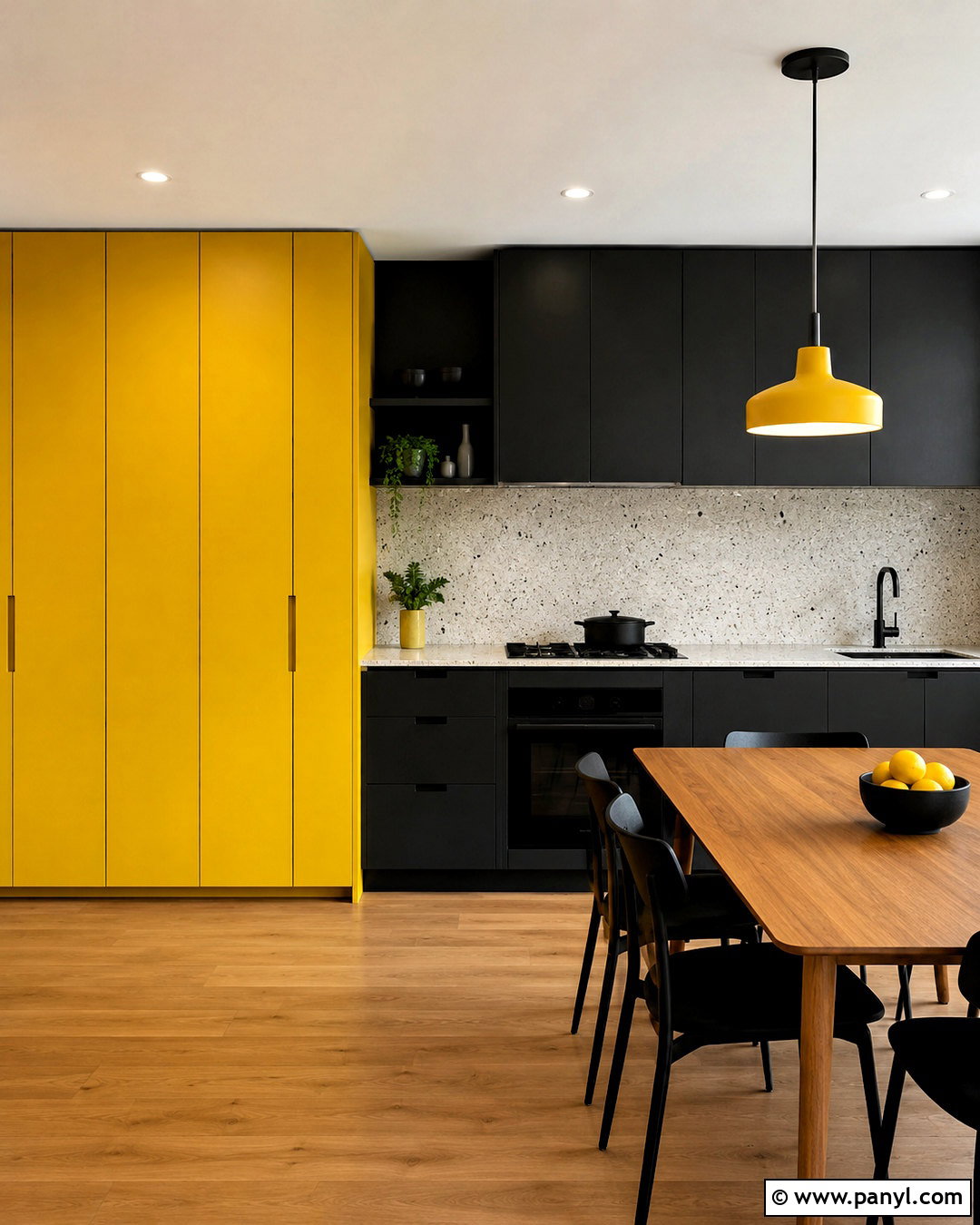 Yellow Pantry In A Black Kitchen - 20 black and yellow kitchen ideas