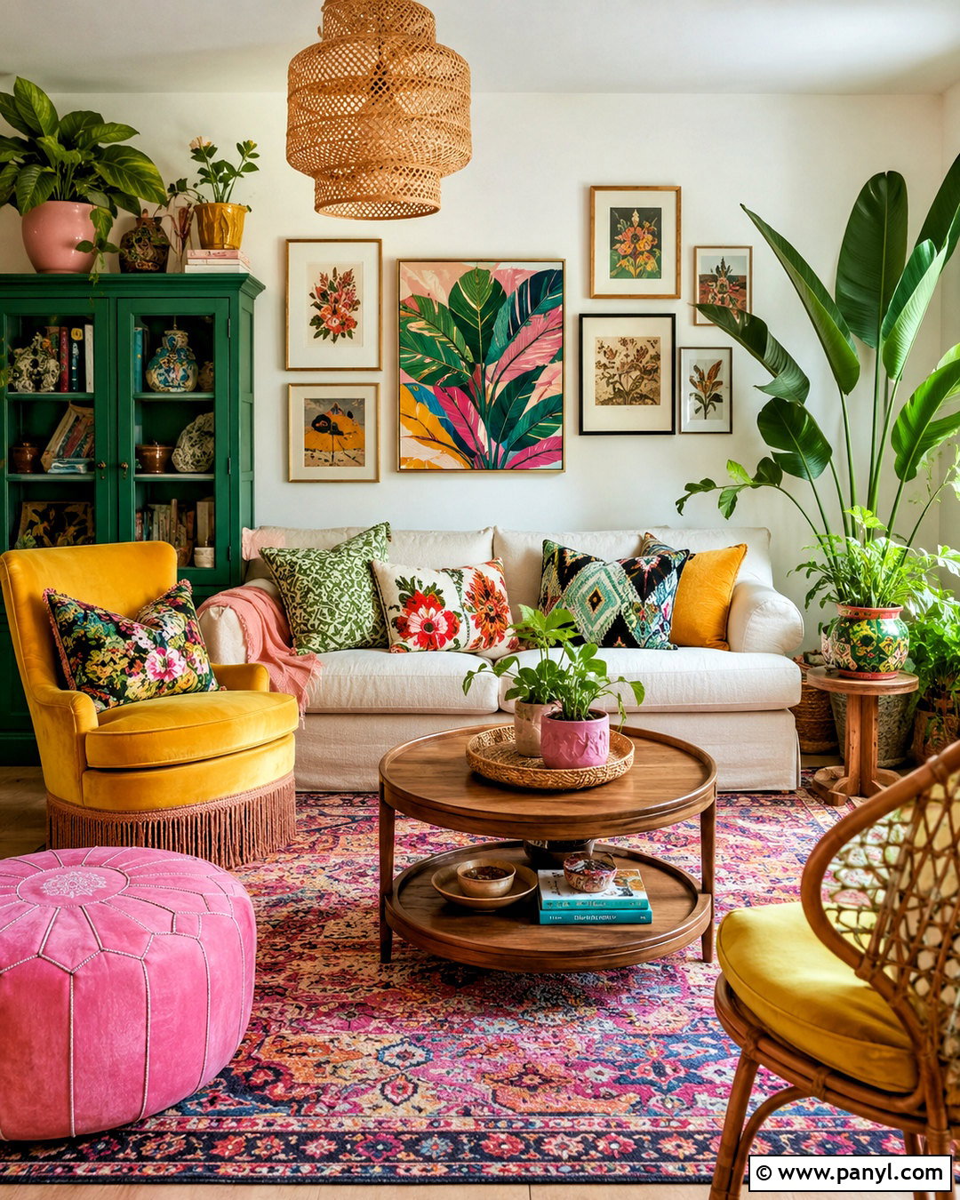 Yellow Pink And Green Boho Living Room - 20 boho living room color scheme ideas