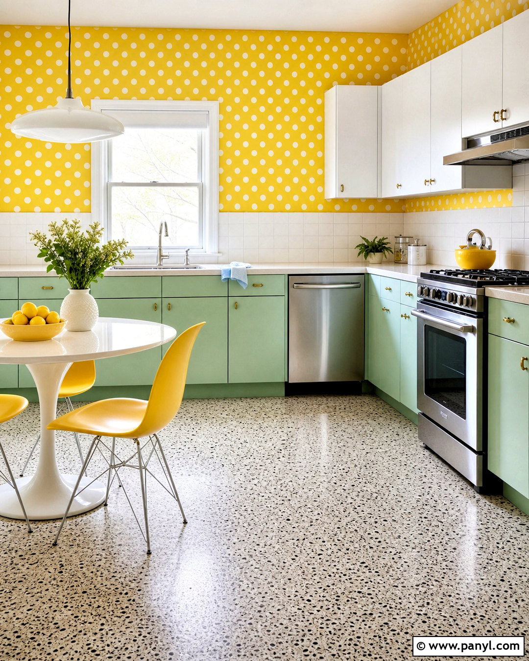 Yellow Polka Dot Wallpaper Retro Kitchen - 20 yellow polka dot wallpaper ideas