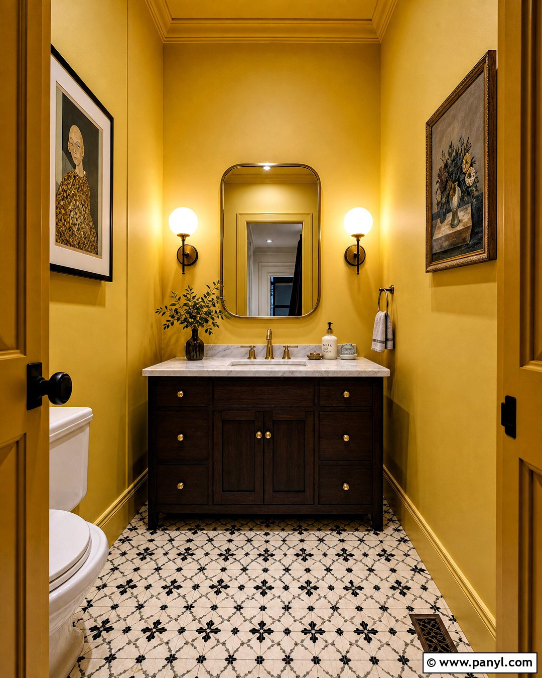 Yellow Powder Room With Color Drenching - 20 home decor inspiration yellow walls