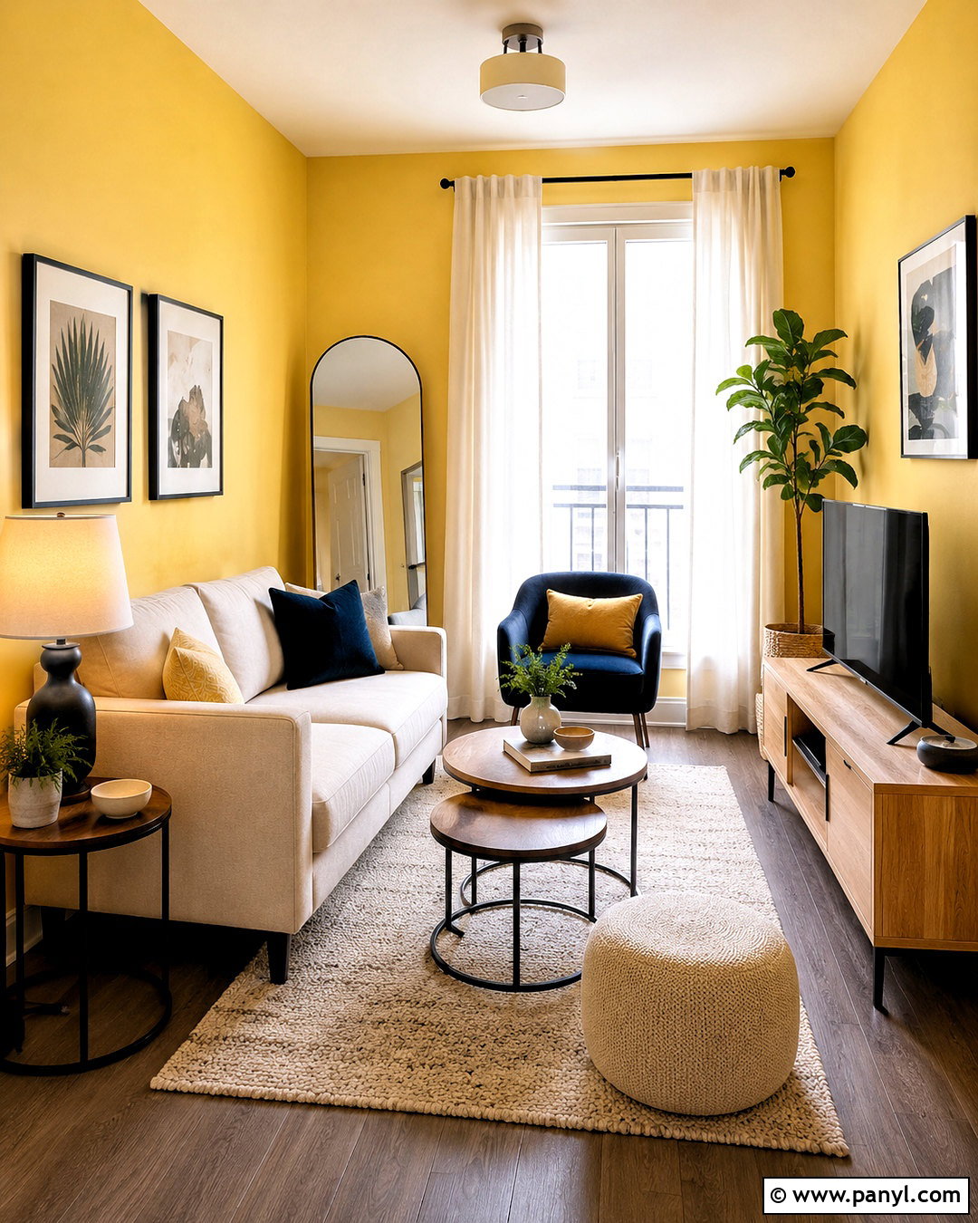 Yellow Small Apartment Living Room - 35 Yellow Wall Room Ideas