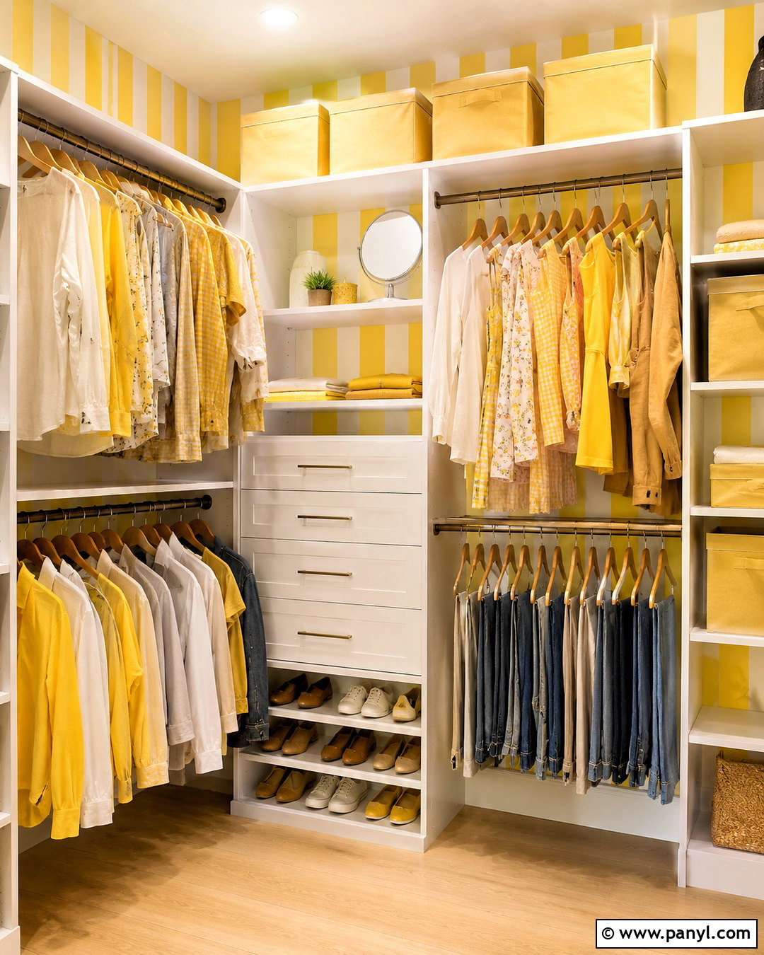 Yellow Striped Closet - 20 Yellow Wall Closet Space Ideas