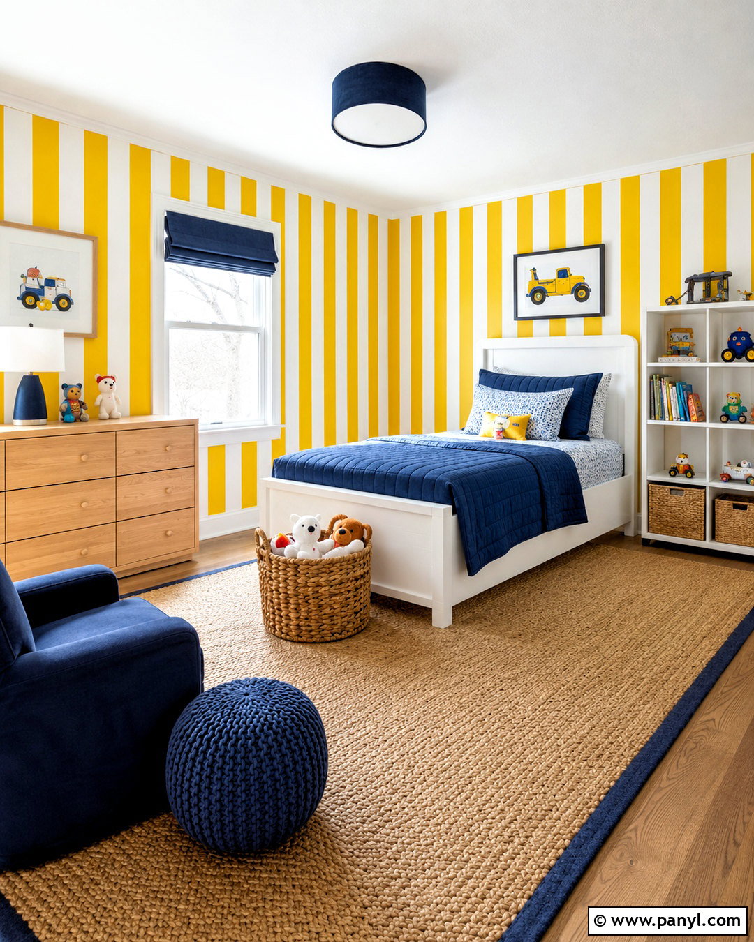 Yellow Striped Feature Wall Kids Bedroom - 35 yellow feature wall ideas