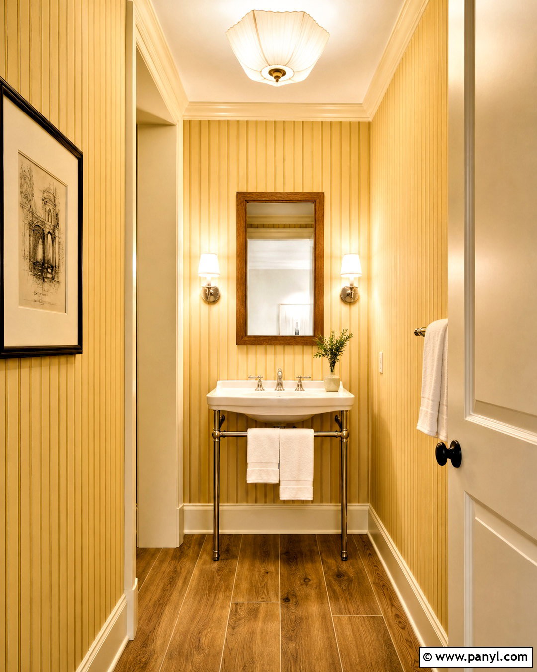 Yellow Striped Wallpaper Powder Room - 20 yellow powder room ideas