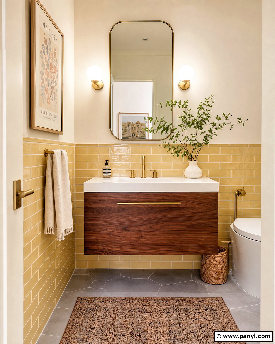 Yellow Subway Tile Powder Room - 20 yellow powder room ideas
