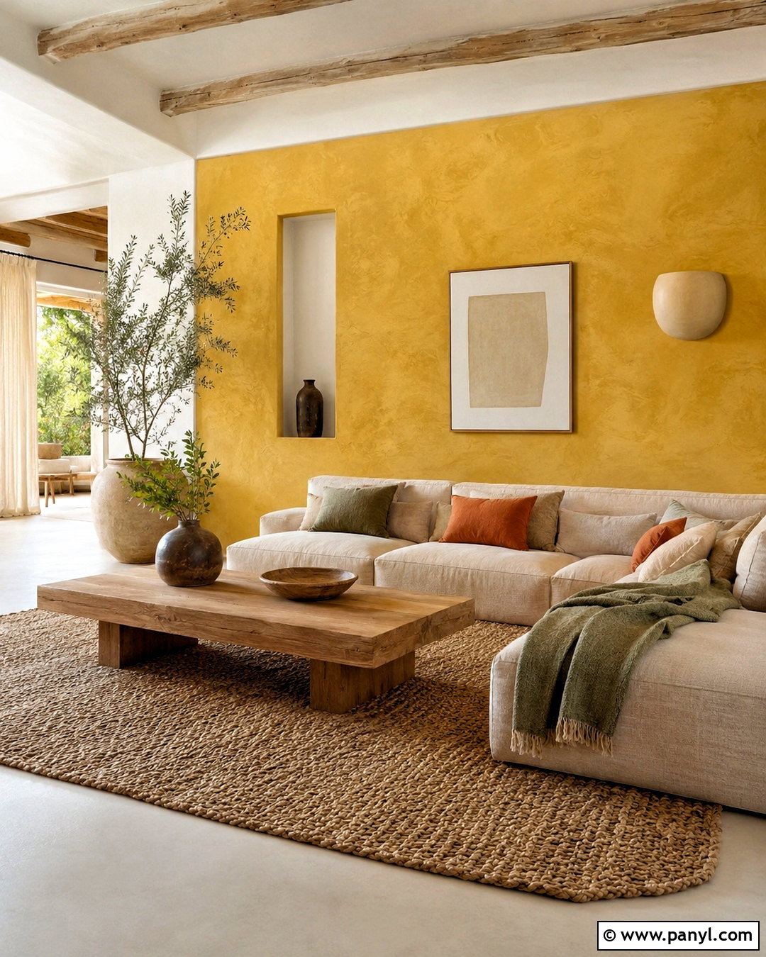 Yellow Textured Feature Wall Living Room - 35 yellow feature wall ideas