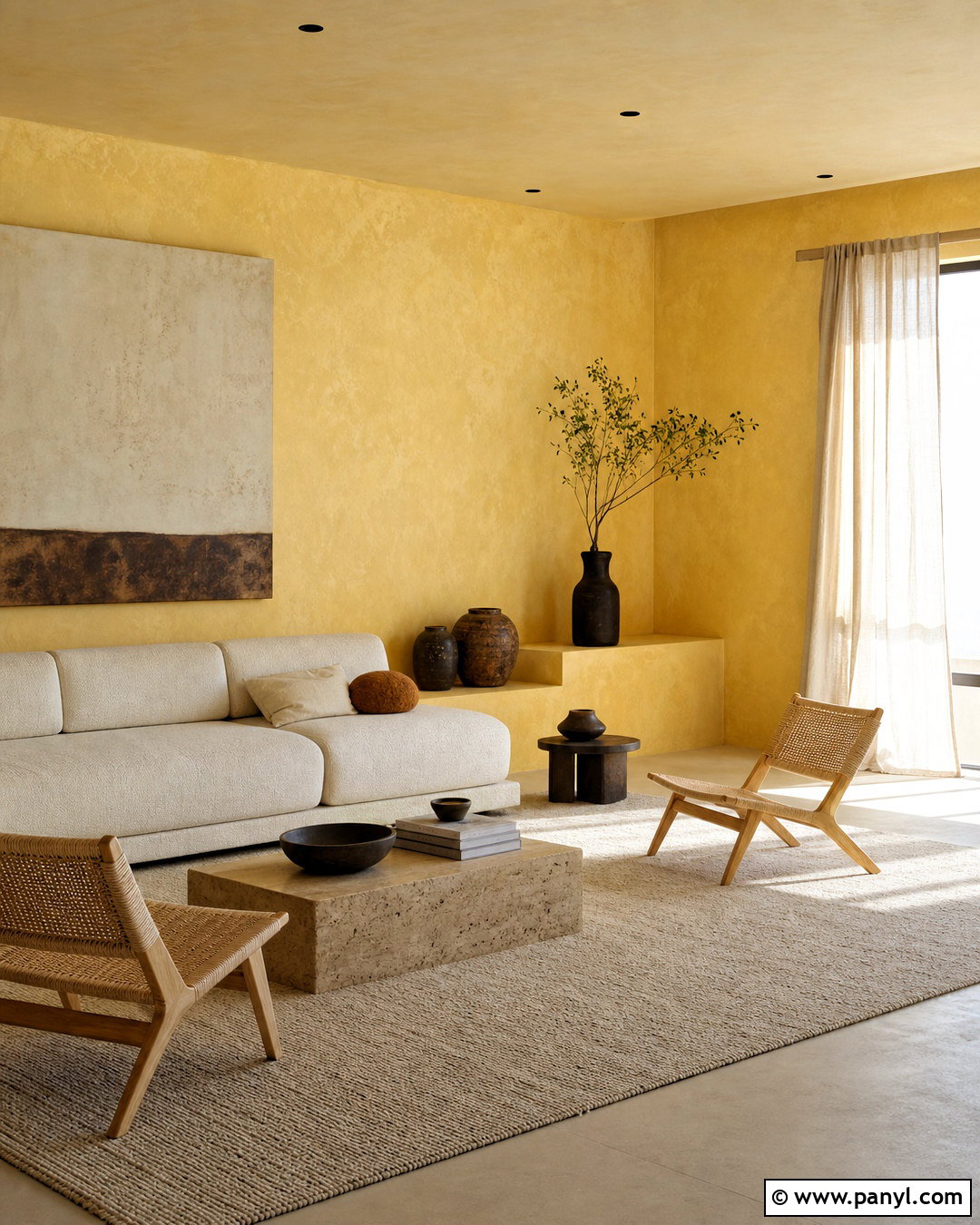 Yellow Textured Living Room Wall - 20 yellow wall design ideas