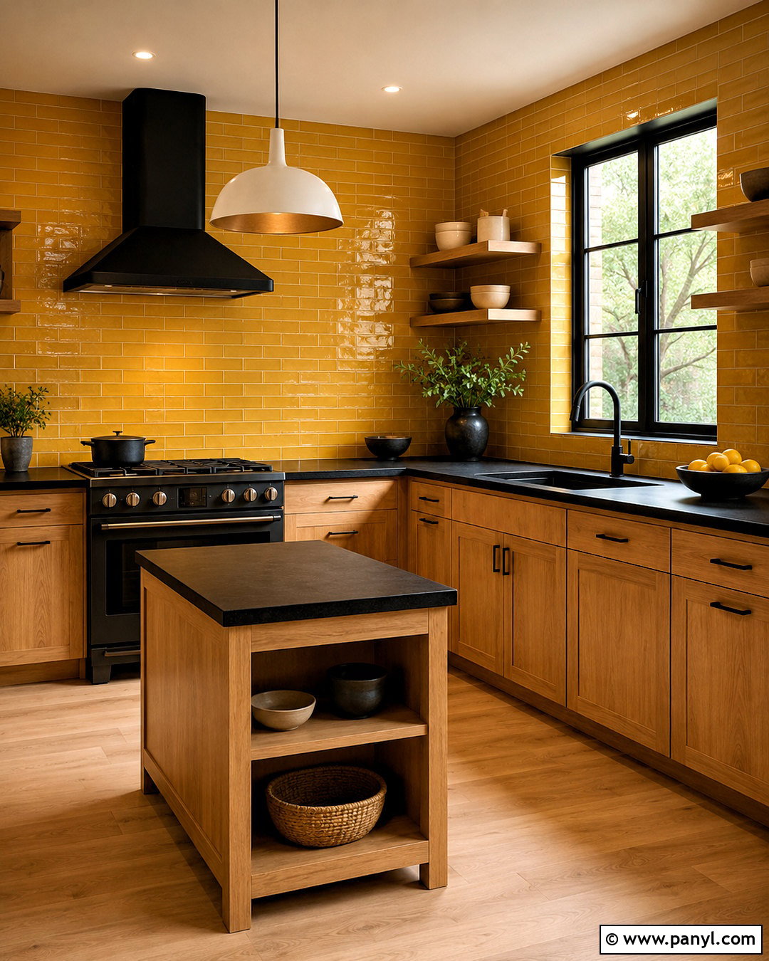 Yellow Tile Backsplash With Black Countertops - 20 black and yellow kitchen ideas