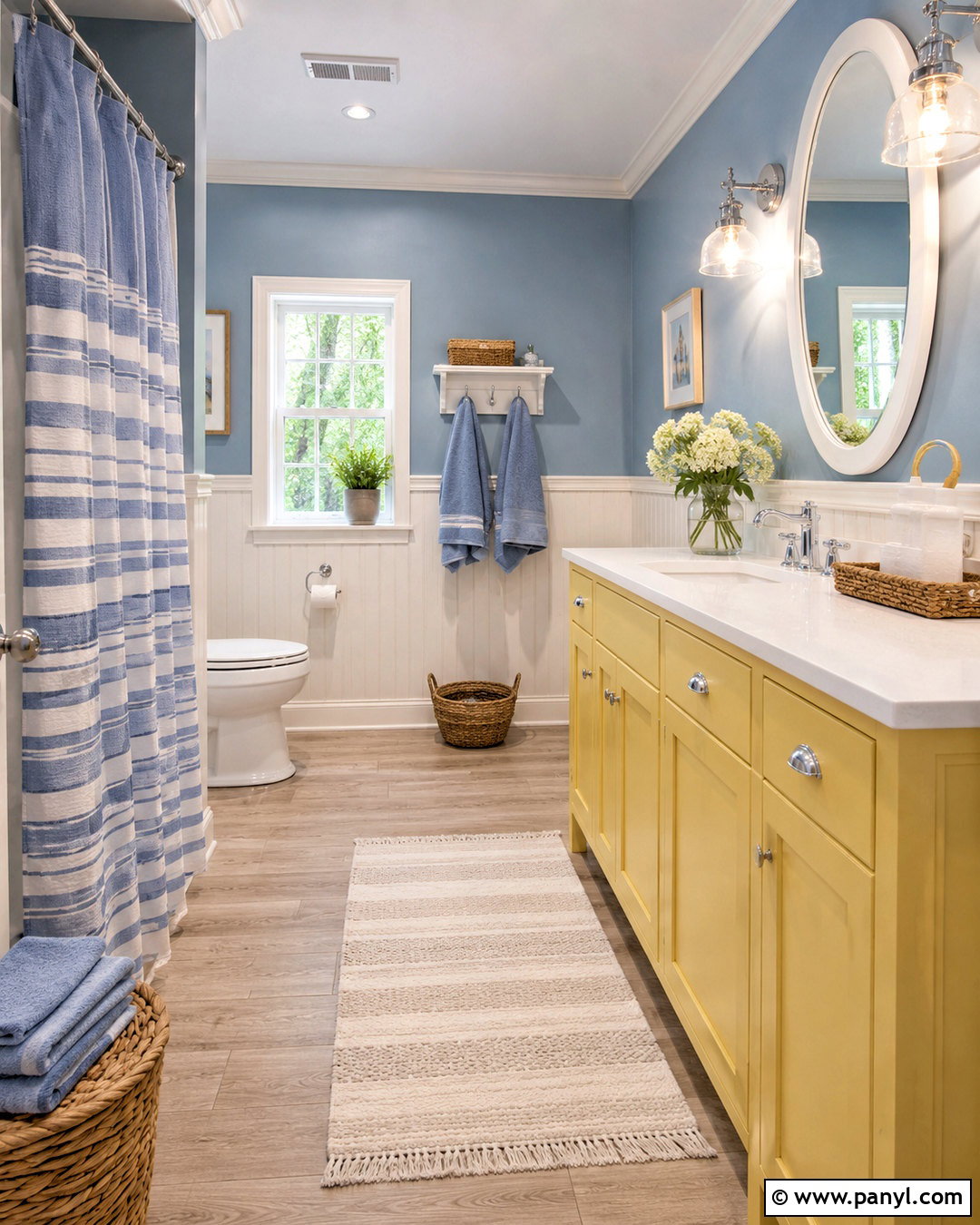 Yellow Vanity With Light Blue Walls - 20 blue and yellow bathroom ideas