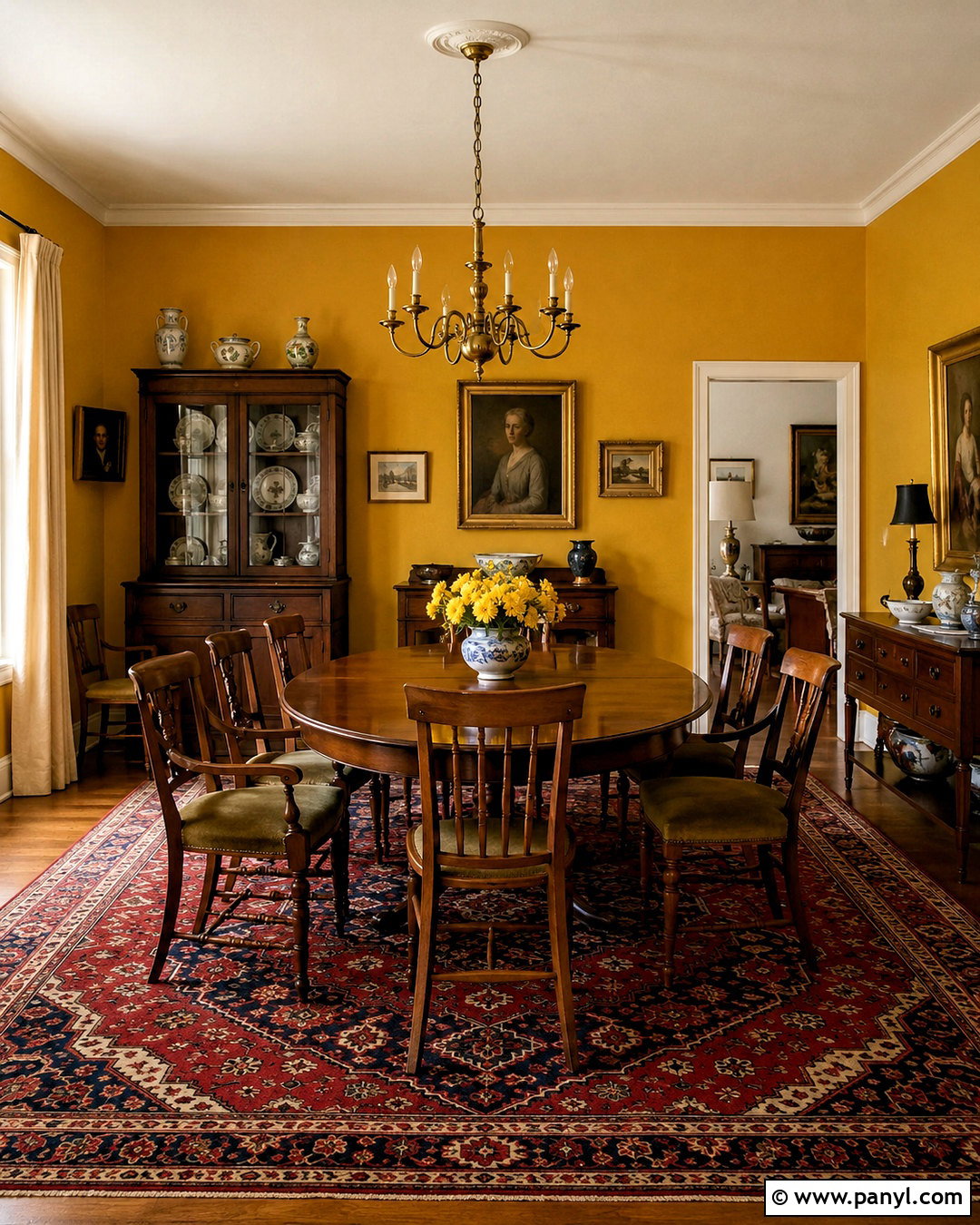 Yellow Vintage Dining Room - 35 Yellow Wall Room Ideas
