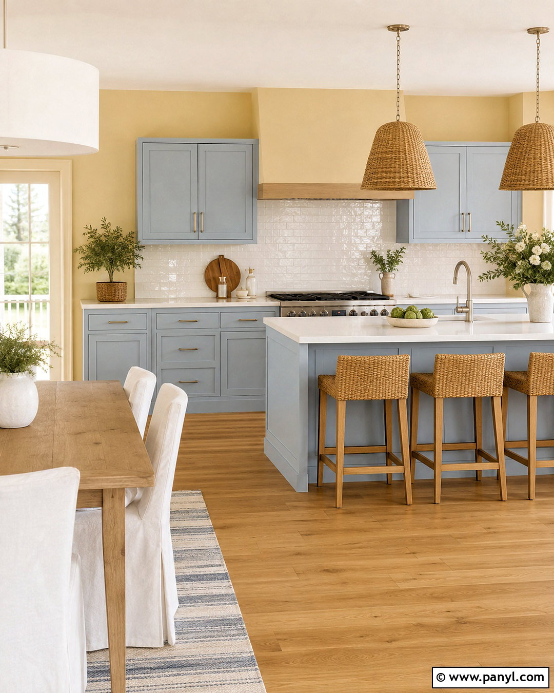 Yellow Wall Coastal Kitchen With Light Blue Cabinets - 20 Yellow Wall Kitchen Style Ideas