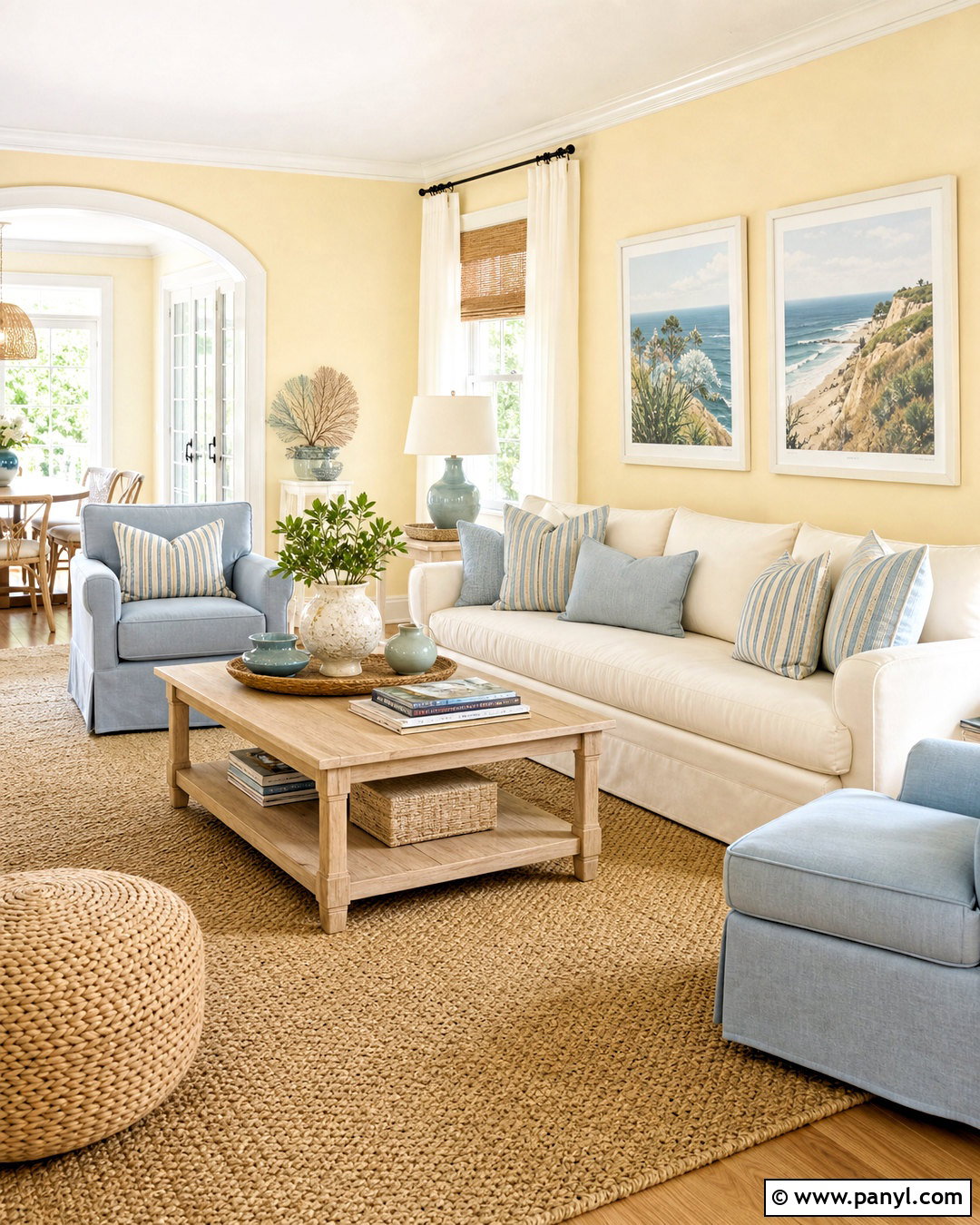 Yellow Wall Coastal Living Room - 20 yellow wall living room ideas