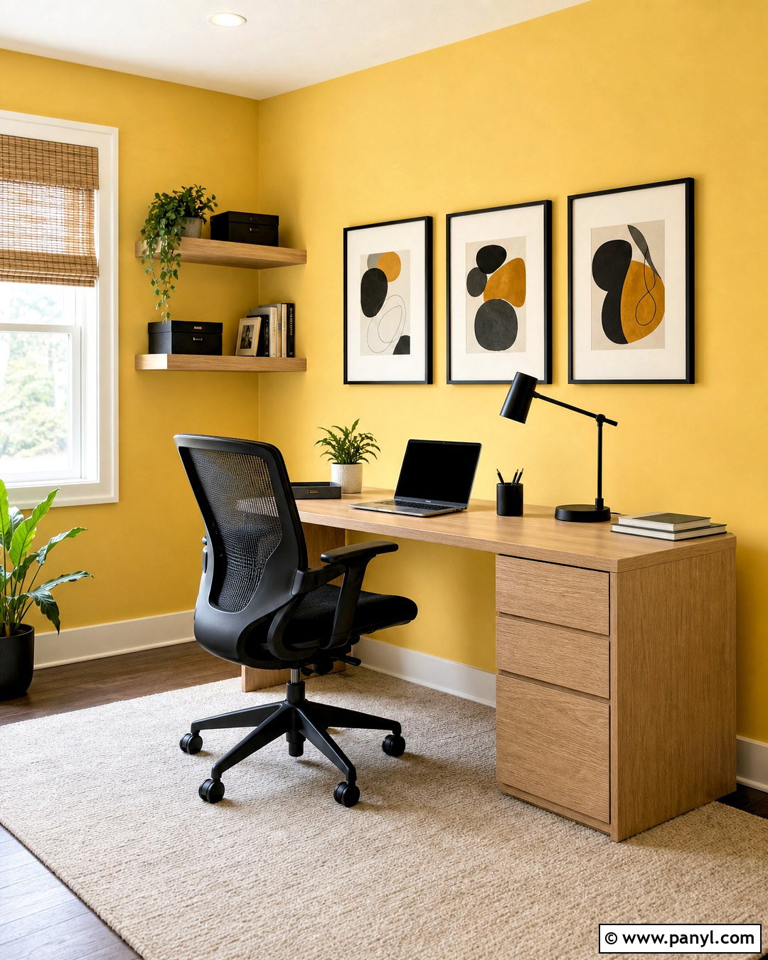 Yellow Wall In A Home Office - 20 yellow wall decor ideas