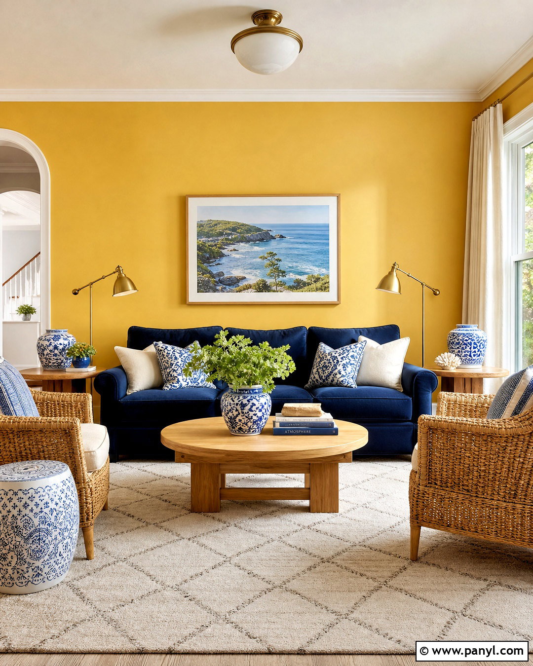 Yellow Wall Living Room With Blue Sofa - 20 yellow wall living room ideas