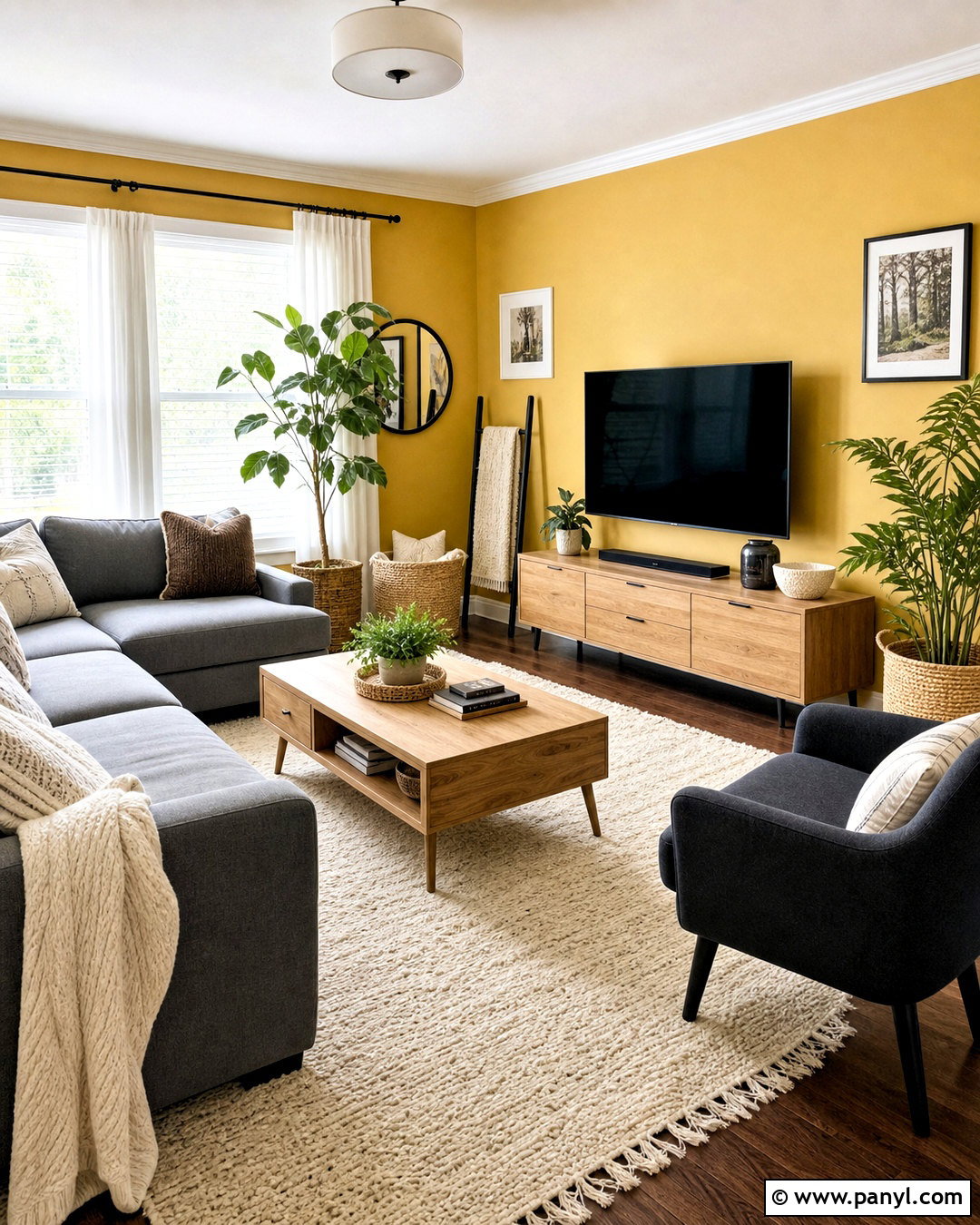 Yellow Wall Living Room With Gray Sofa - 20 yellow wall living room ideas