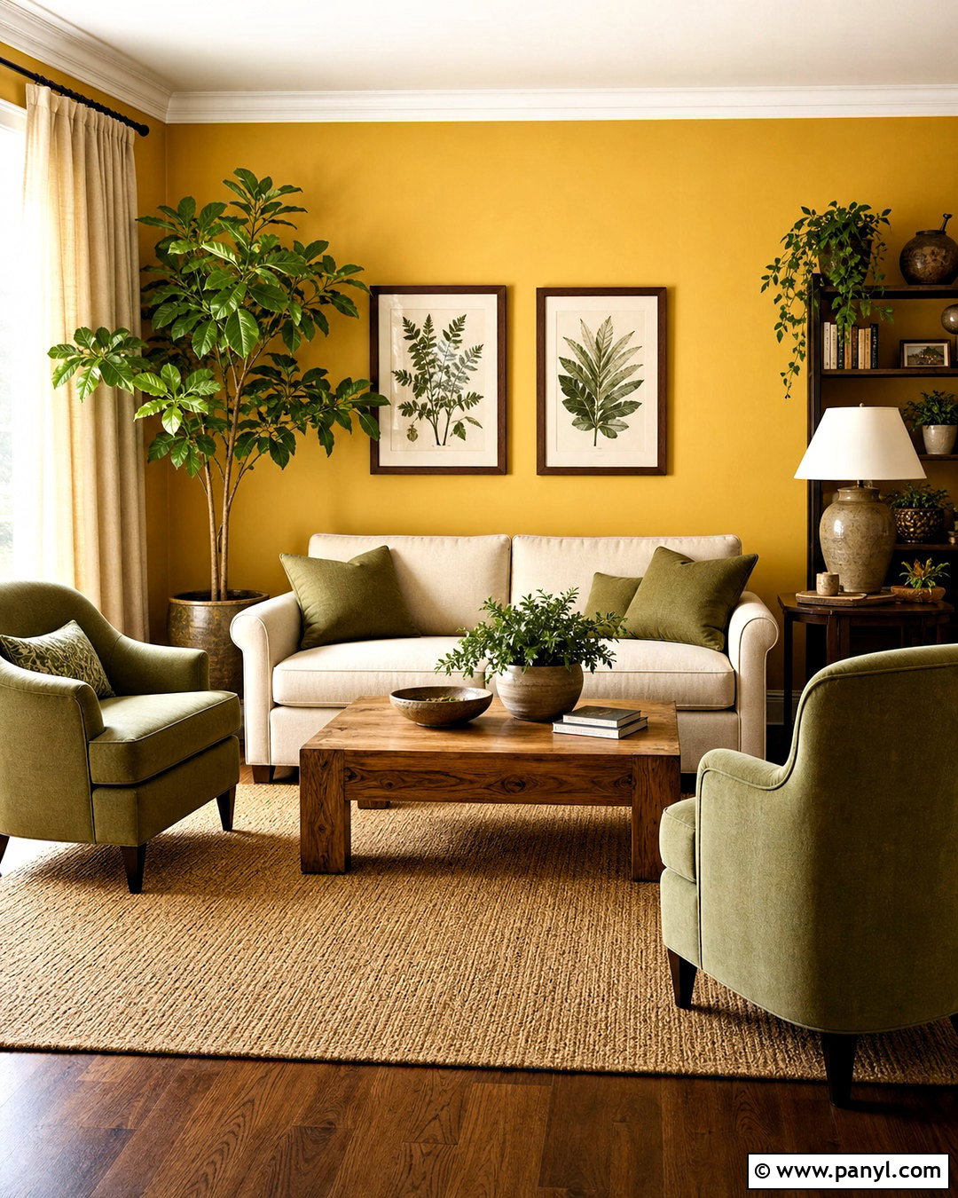 Yellow Wall Living Room With Green Accents - 20 yellow wall living room ideas