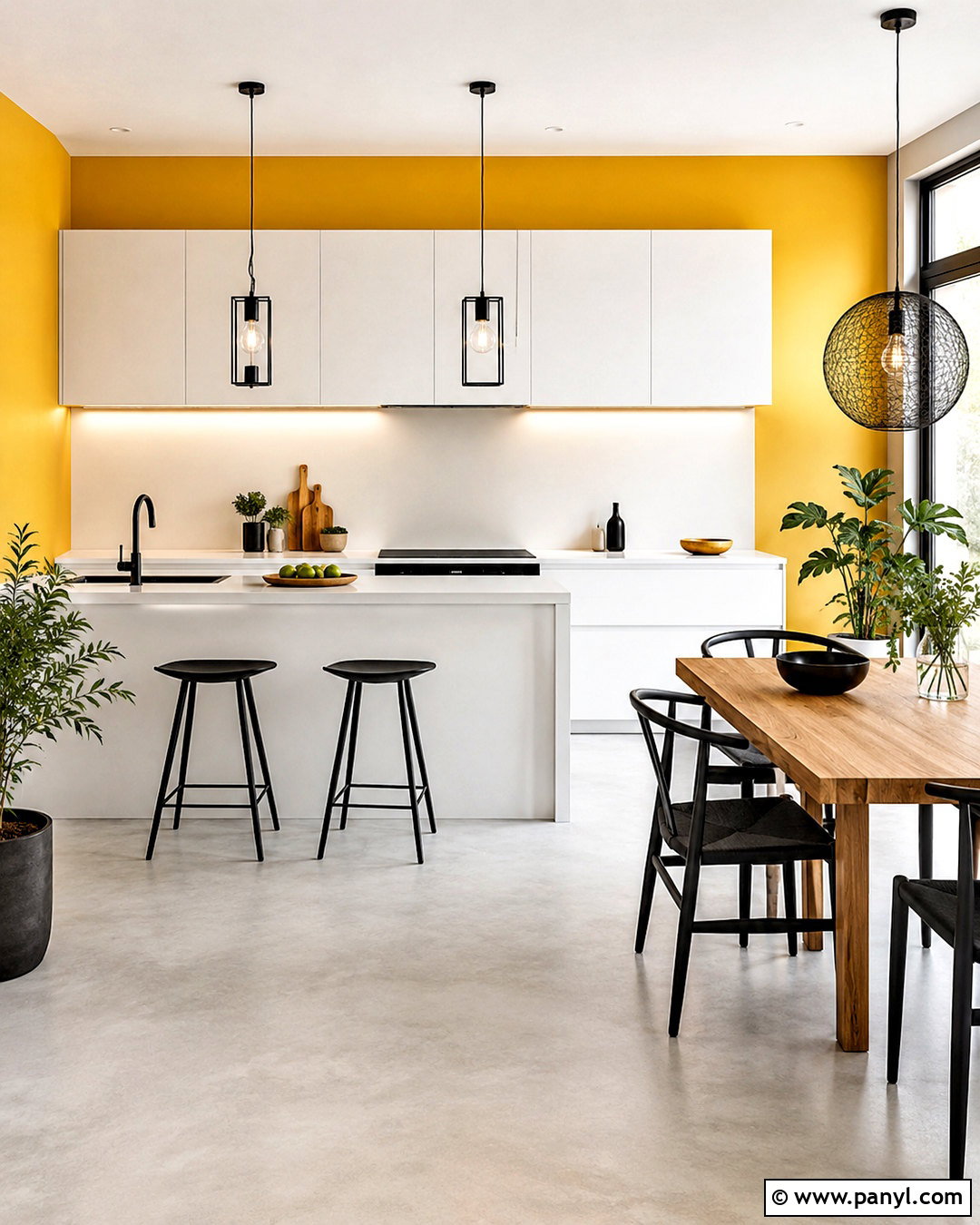 Yellow Wall Modern Kitchen With White Cabinets - 20 Yellow Wall Kitchen Style Ideas