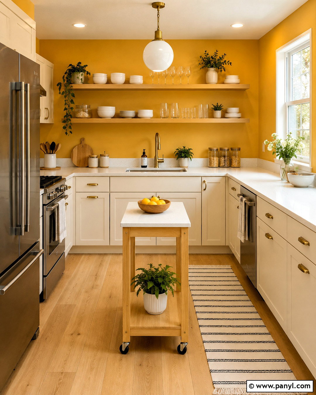 Yellow Wall Small Kitchen With Open Shelves - 20 Yellow Wall Kitchen Style Ideas