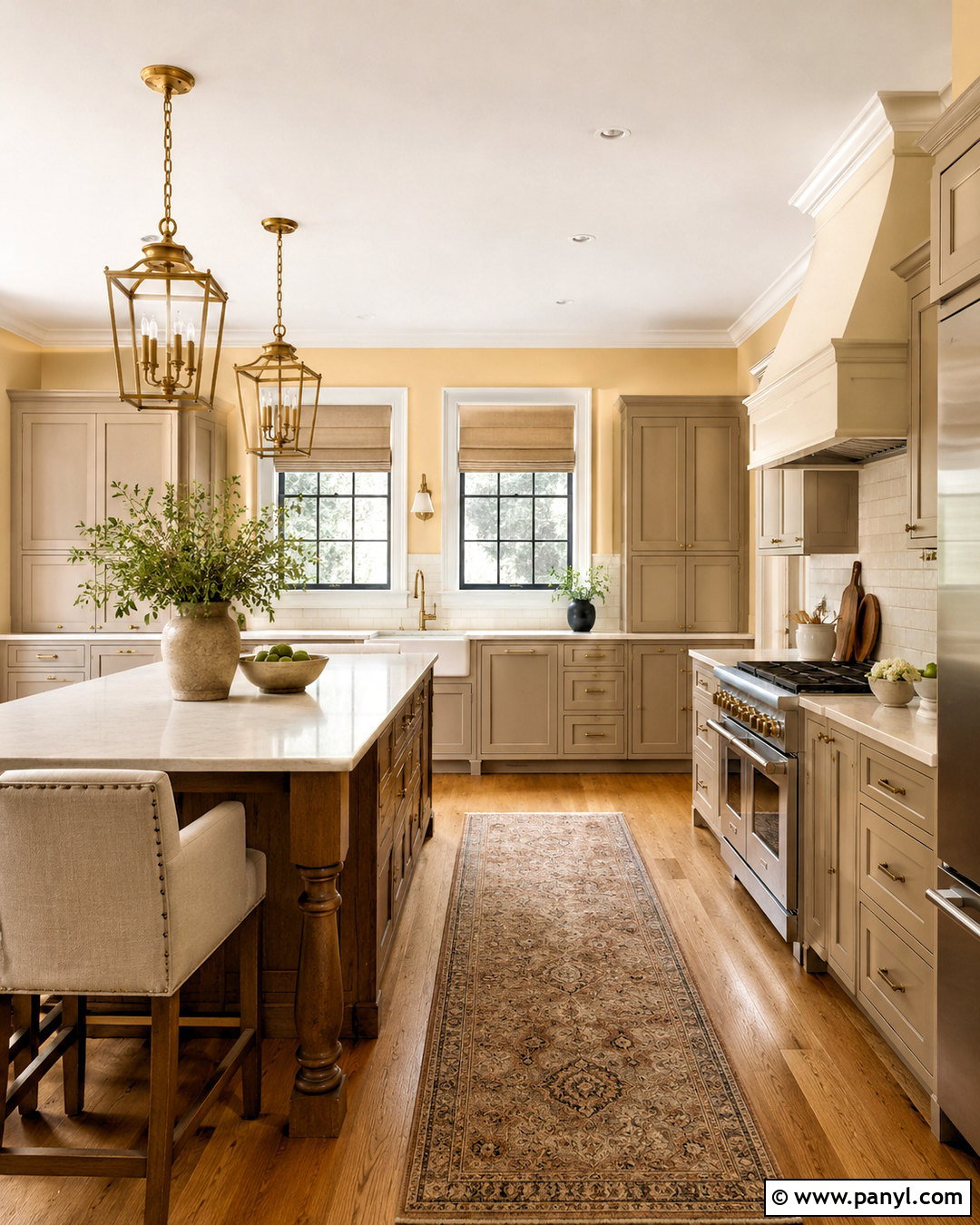 Yellow Wall Traditional Kitchen With Greige Cabinets - 20 Yellow Wall Kitchen Style Ideas