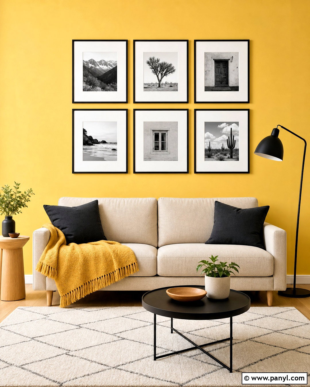 Yellow Wall With Black Frames - 20 yellow wall decor ideas