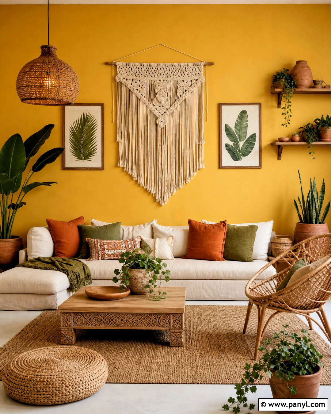 Yellow Wall With Boho Decor - 20 yellow wall decor ideas