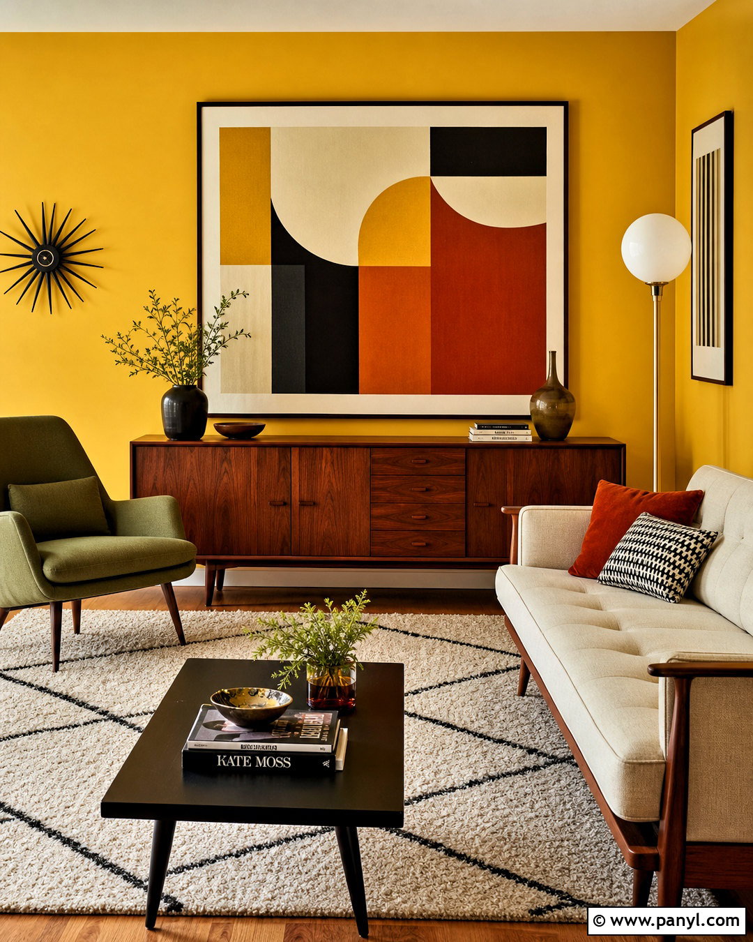 Yellow Wall With Midcentury Decor - 20 yellow wall decor ideas