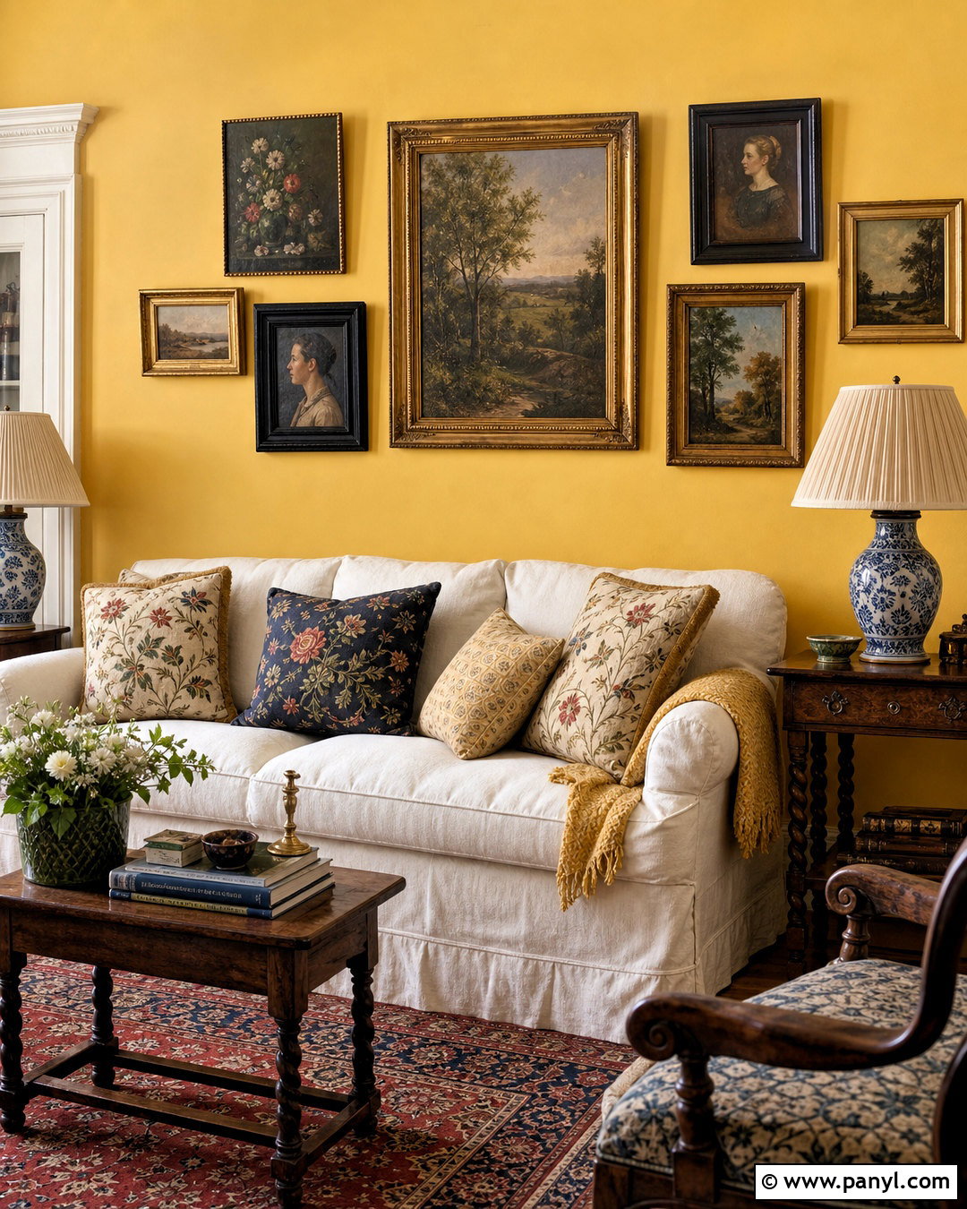 Yellow Wall With Vintage Art - 20 yellow wall decor ideas