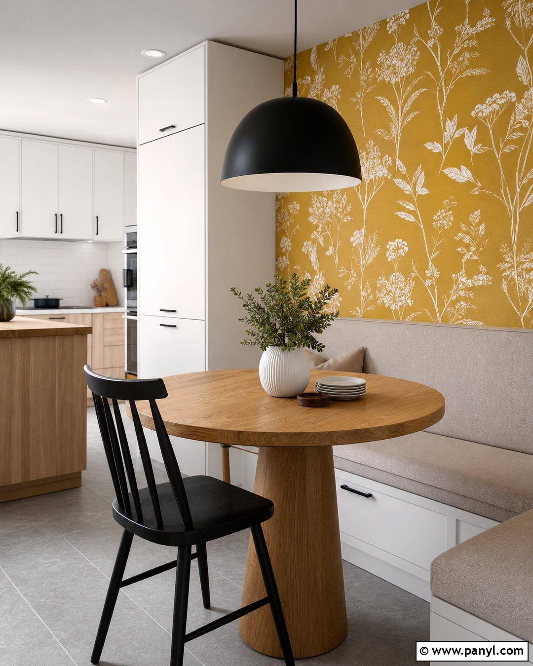 Yellow Wallpaper Accent Wall In A Kitchen - 20 Modern Kitchen With Yellow Accent Wall Ideas