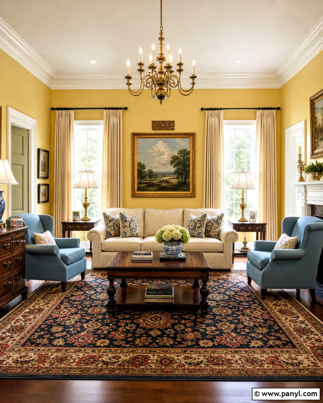 Yellow Walls Living Room With Dark Wood Furniture - 20 yellow walls living room decor ideas