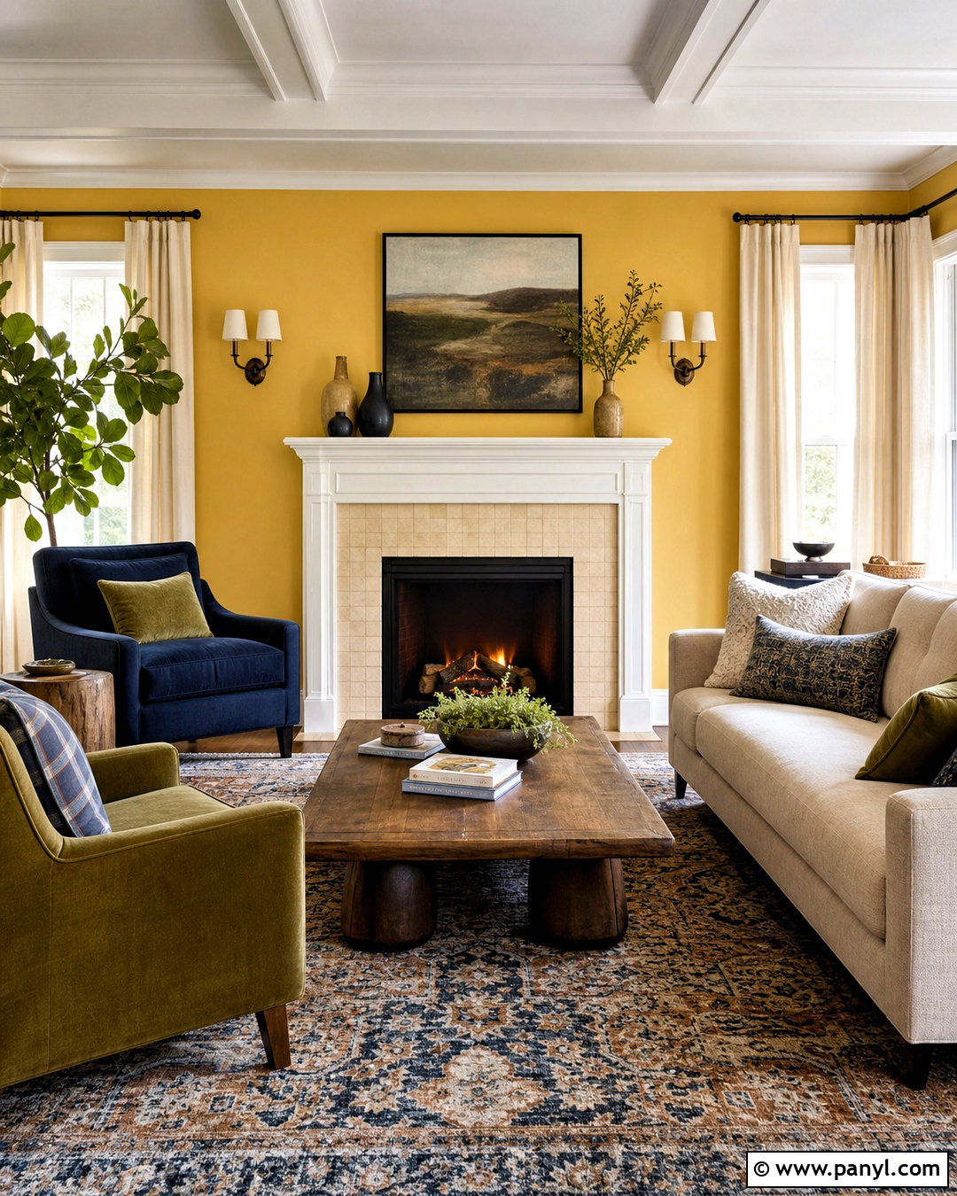 Yellow Walls Living Room With Fireplace - 20 yellow walls living room decor ideas
