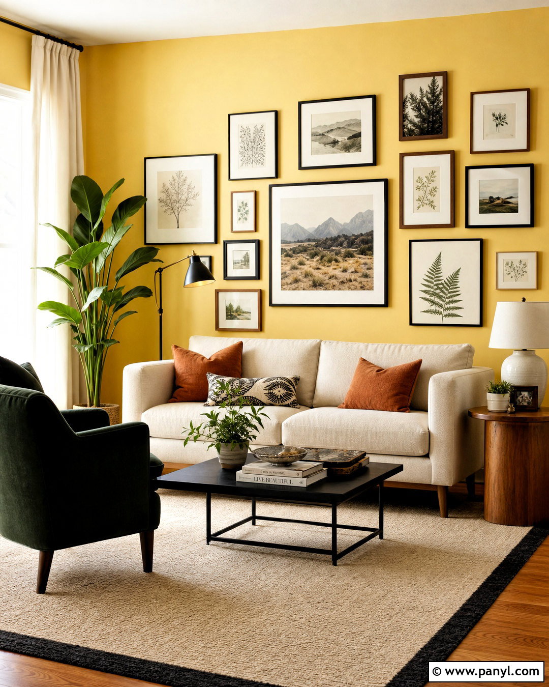Yellow Walls Living Room With Gallery Wall - 20 yellow walls living room decor ideas