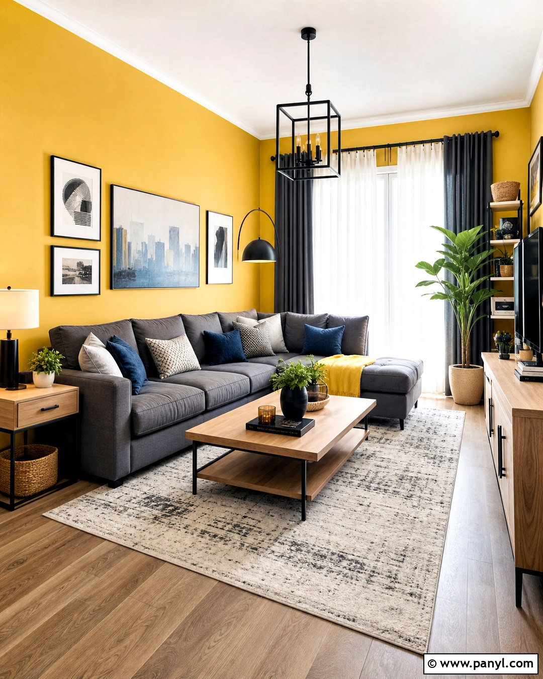 Yellow Walls Living Room With Gray Sofa - 20 yellow walls living room decor ideas
