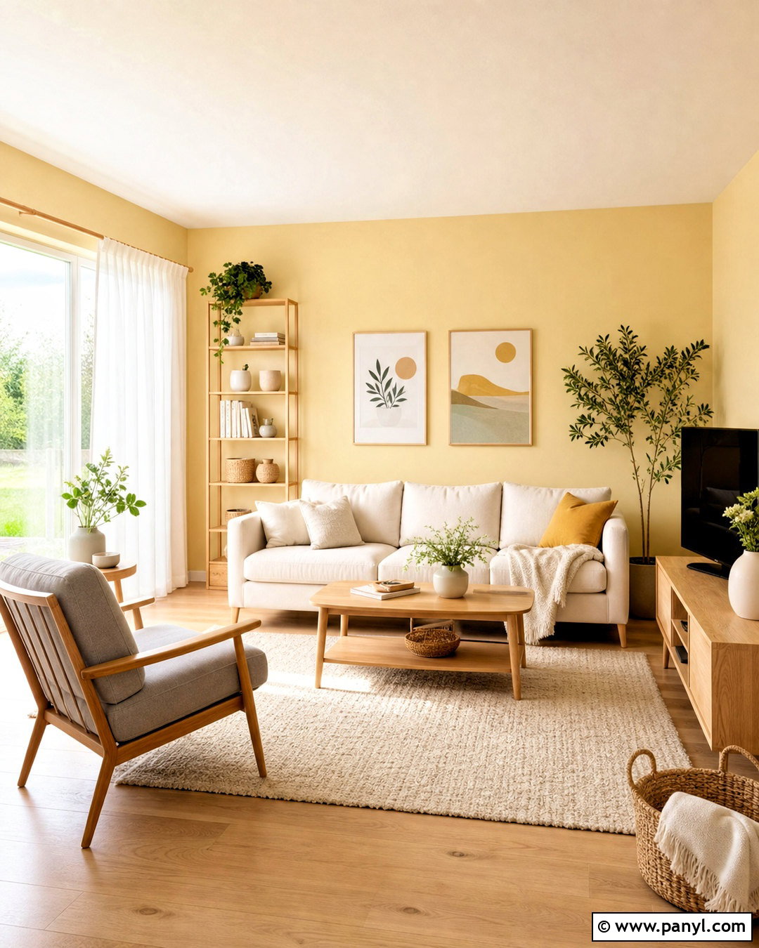 Yellow Walls Living Room With Light Wood Furniture - 20 yellow walls living room decor ideas