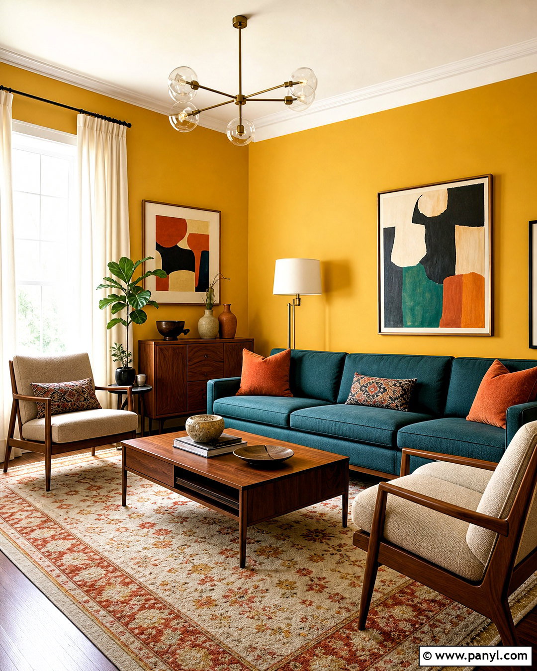Yellow Walls Living Room With Teal Furniture - 20 yellow walls living room decor ideas