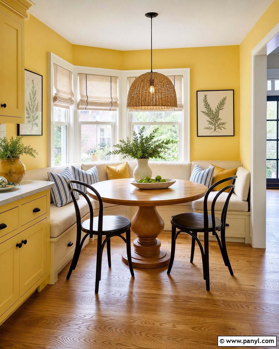 Yellow Walls With A Breakfast Nook - 30 Yellow Walls Kitchen Ideas