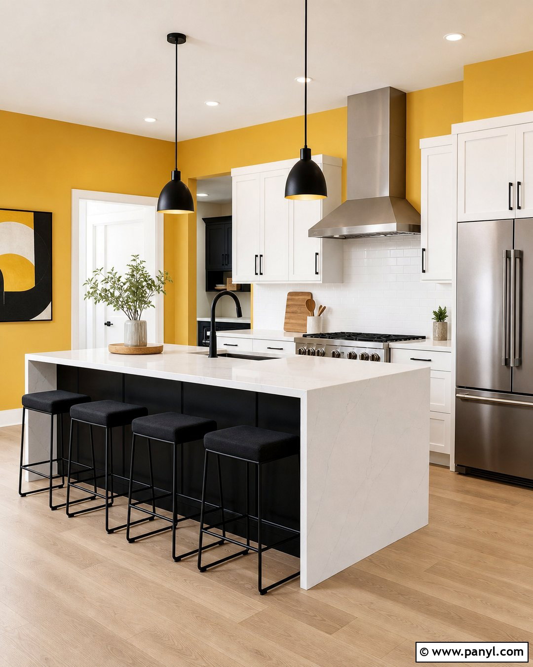Yellow Walls With Black And White Kitchen Island - 20 Modern Kitchen With Island And Yellow Walls