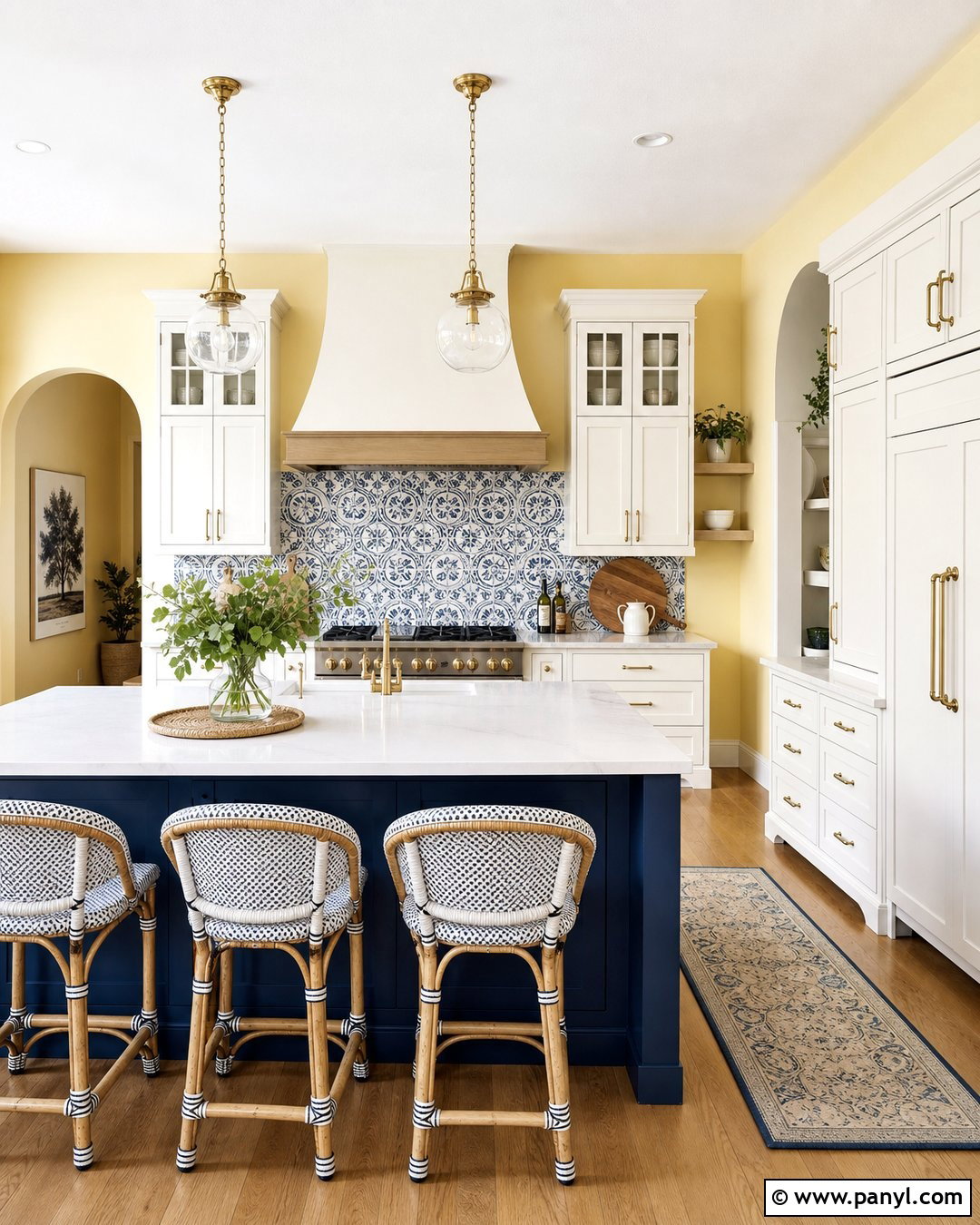 Yellow Walls With Blue Patterned Tile - 30 Yellow Walls Kitchen Ideas