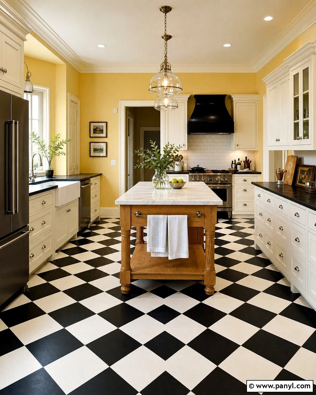 Yellow Walls With Checkerboard Floors - 30 Yellow Walls Kitchen Ideas