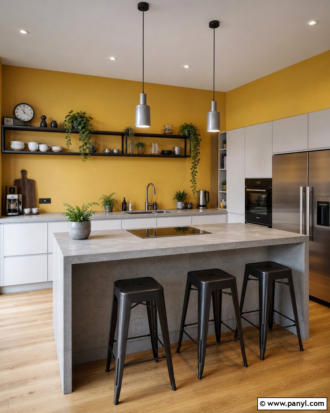 Yellow Walls With Concrete Kitchen Island - 20 Modern Kitchen With Island And Yellow Walls