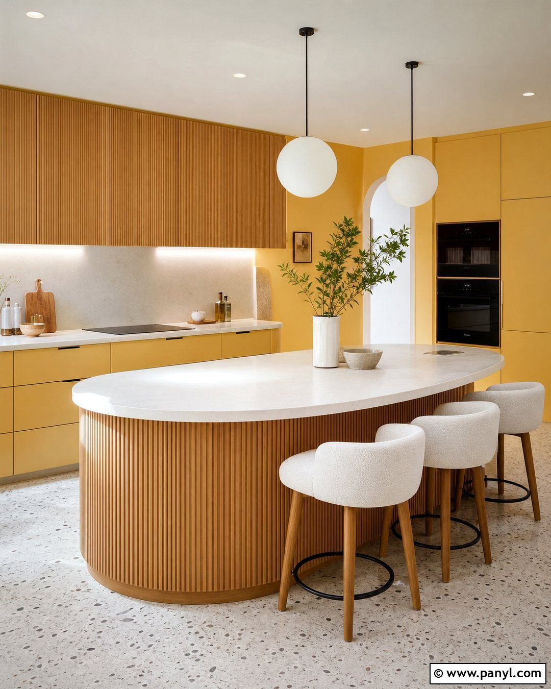 Yellow Walls With Curved Kitchen Island - 20 Modern Kitchen With Island And Yellow Walls