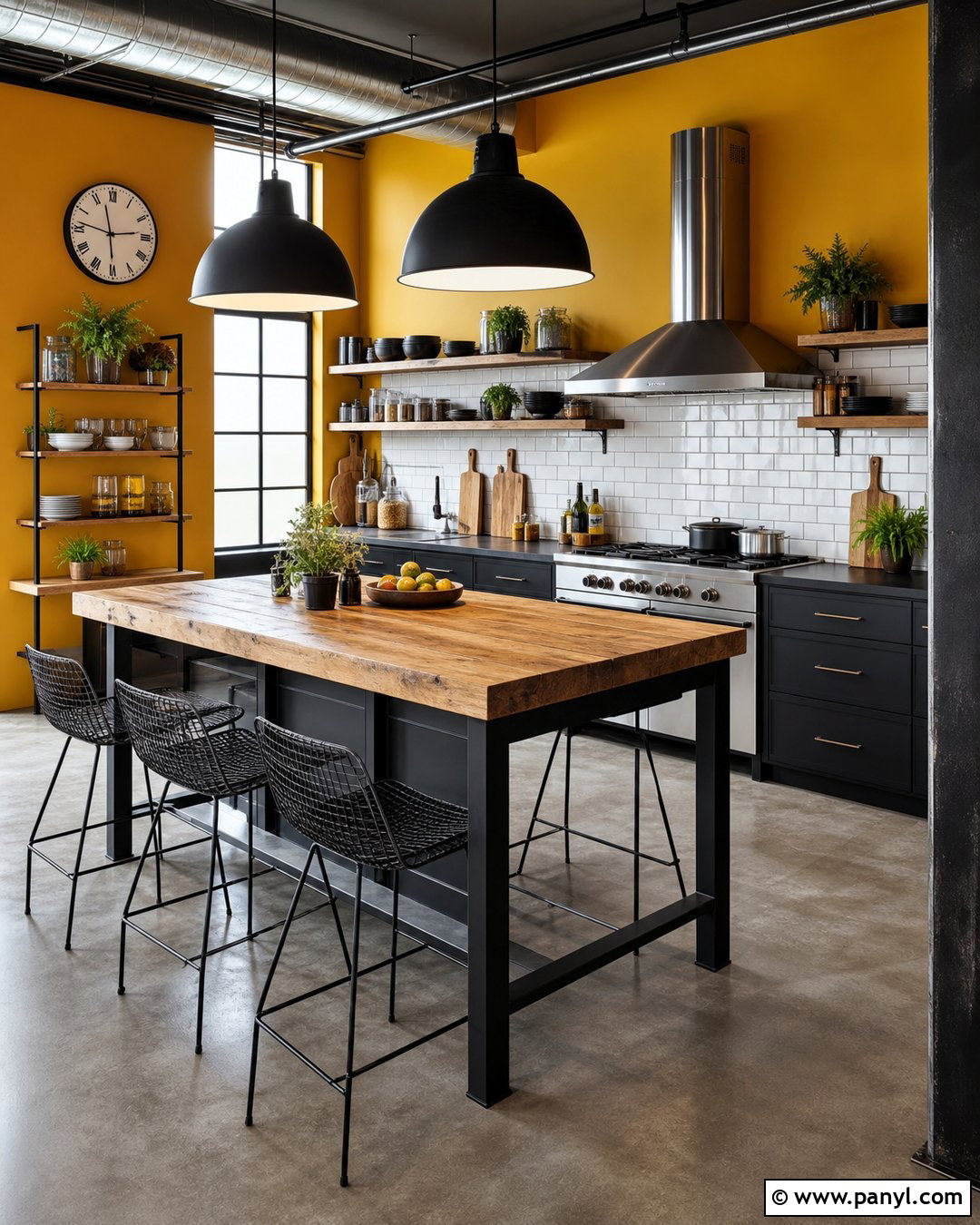 Yellow Walls With Industrial Kitchen Island - 20 Modern Kitchen With Island And Yellow Walls