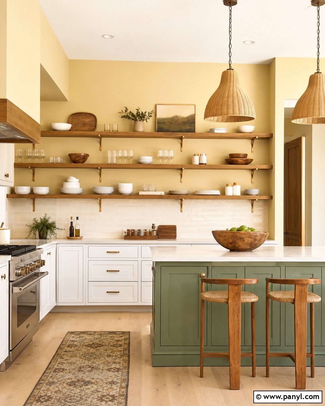 Yellow Walls With Open Shelving - 30 Yellow Walls Kitchen Ideas