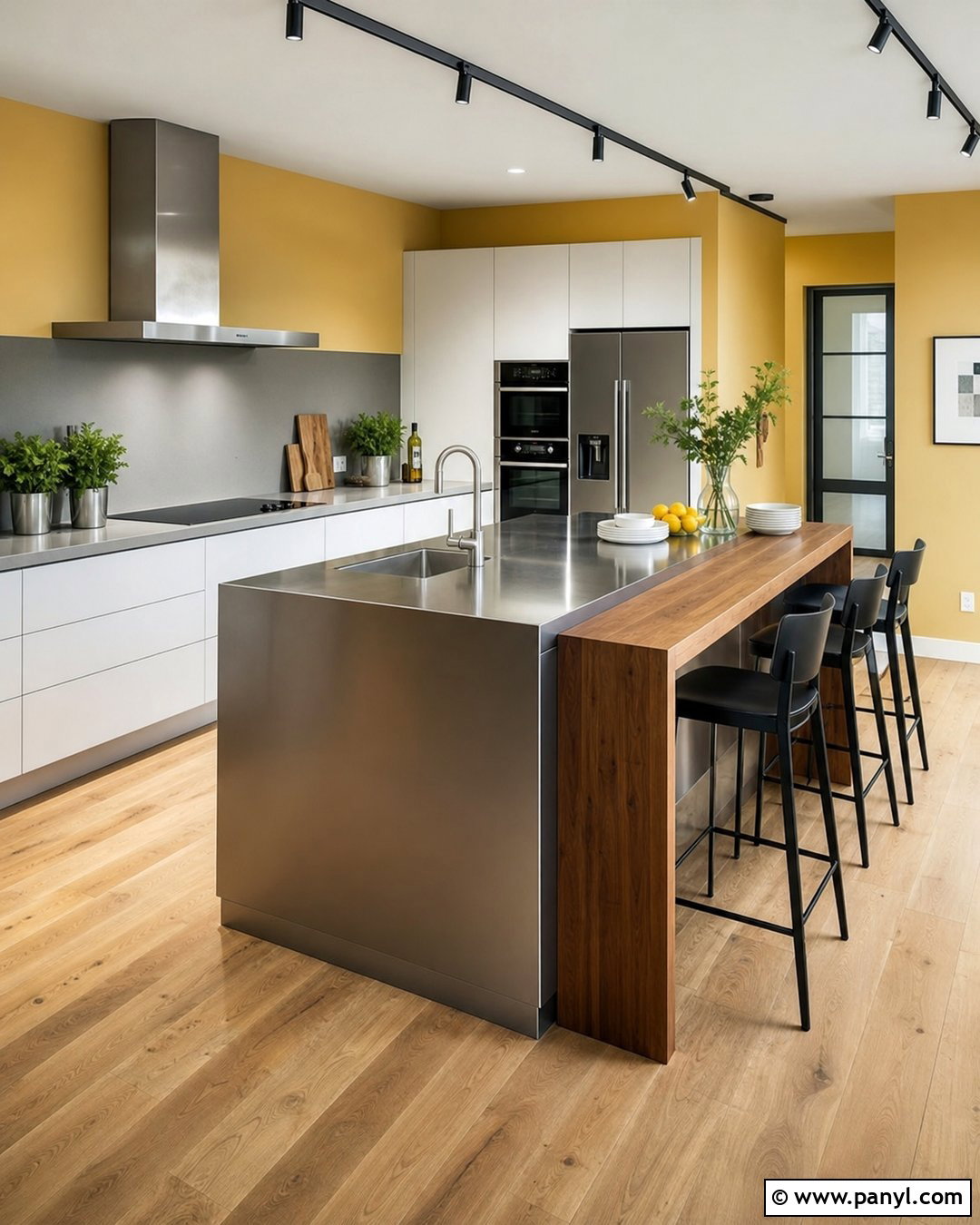 Yellow Walls With Stainless Steel Kitchen Island - 20 Modern Kitchen With Island And Yellow Walls
