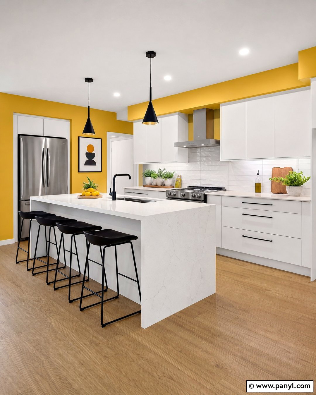 Yellow Walls With White Kitchen Island - 20 Modern Kitchen With Island And Yellow Walls