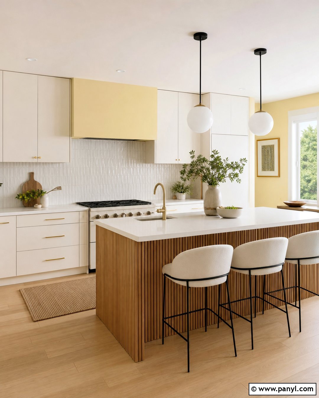 Yellow Walls With Wood Slat Kitchen Island - 20 Modern Kitchen With Island And Yellow Walls