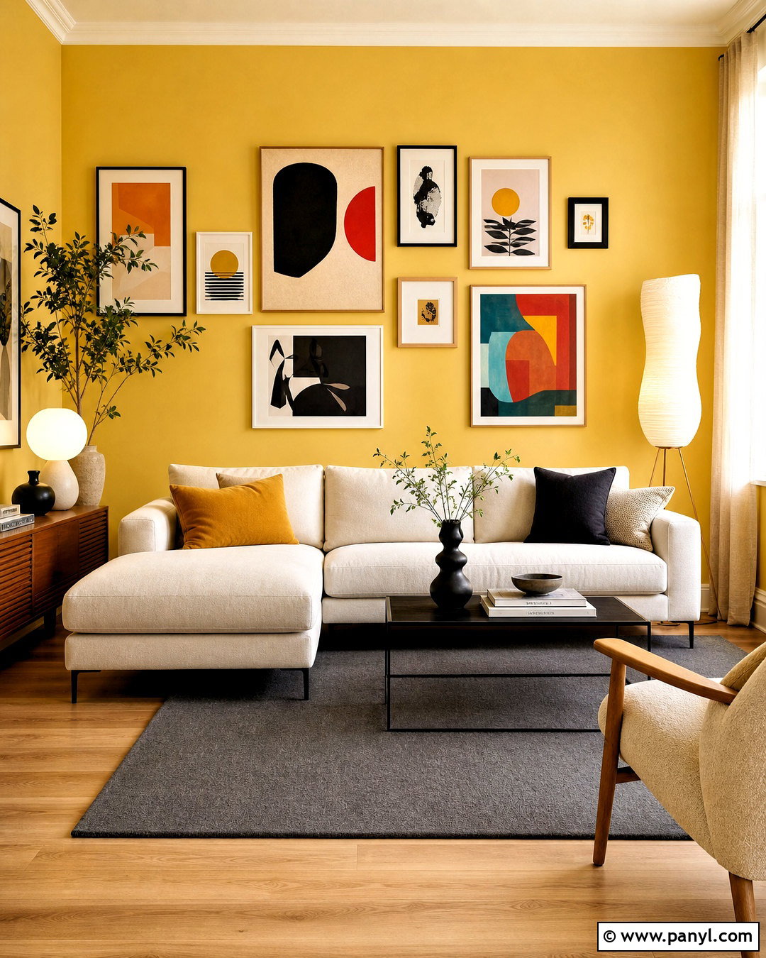 Yellow Walls With a Modern Gallery Wall - 20 home decor inspiration yellow walls