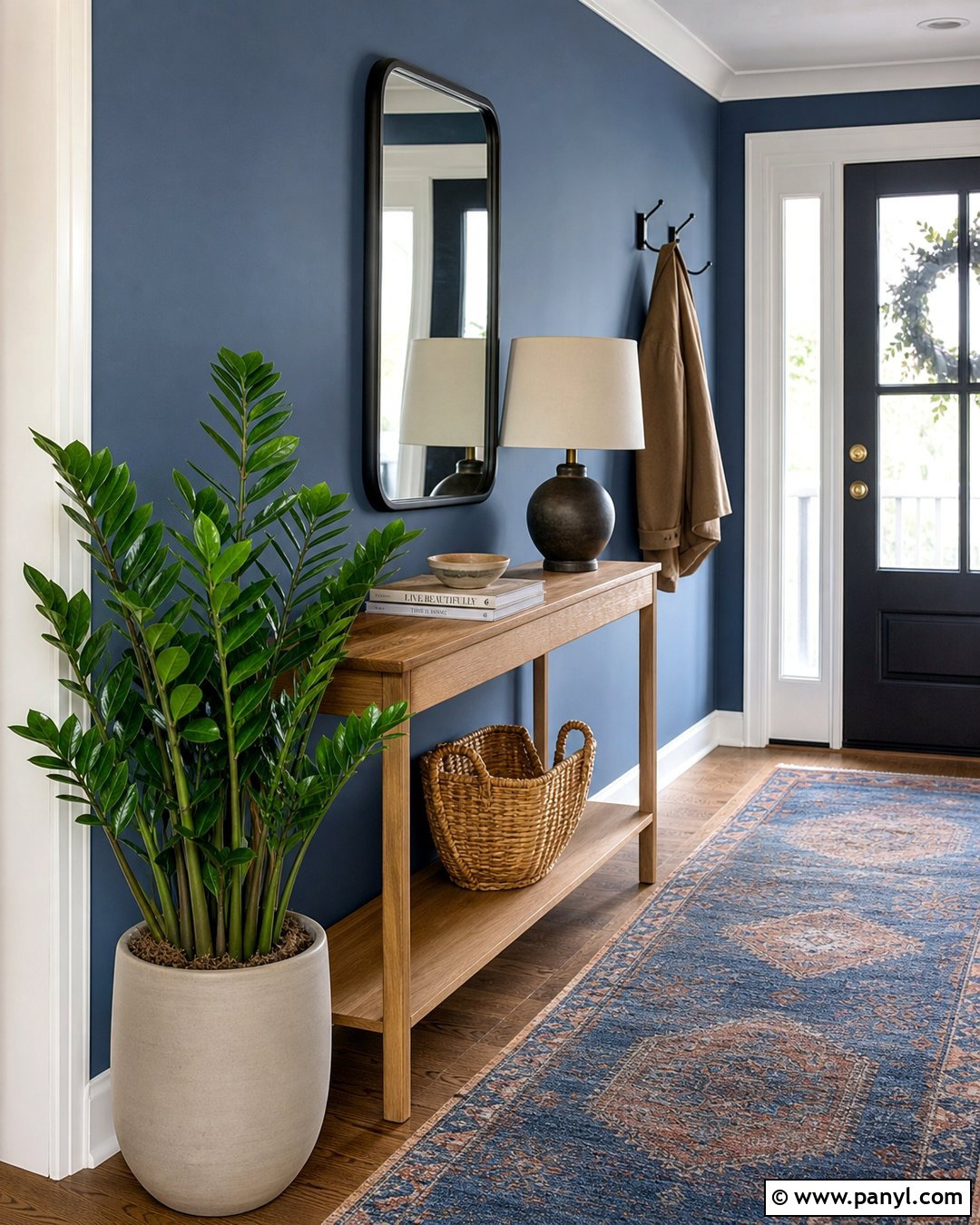 ZZ Plant Against Denim Blue Wall - 20 Green Plant Against Blue Wall Ideas